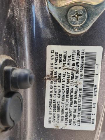 62995486 :رقم المزاد ، 19XFB2F51CE081718 vin ، 2012 Honda Civic مزاد بيع
