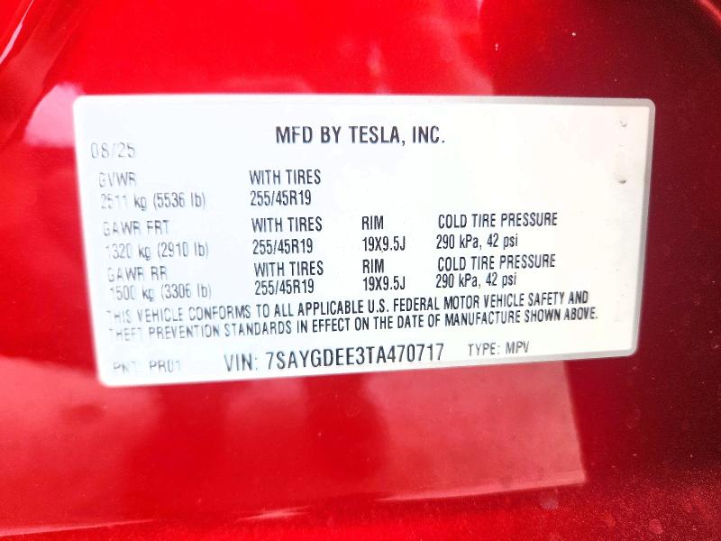 63647076 :رقم المزاد ، 7SAYGDEE3TA470717 vin ، 2026 Tesla Model Y مزاد بيع