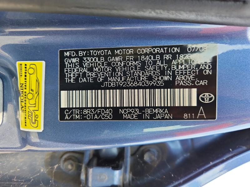Продаж на аукціоні авто 2008 Toyota Yaris, vin: JTDBT923684039935, номер лоту: 63016656