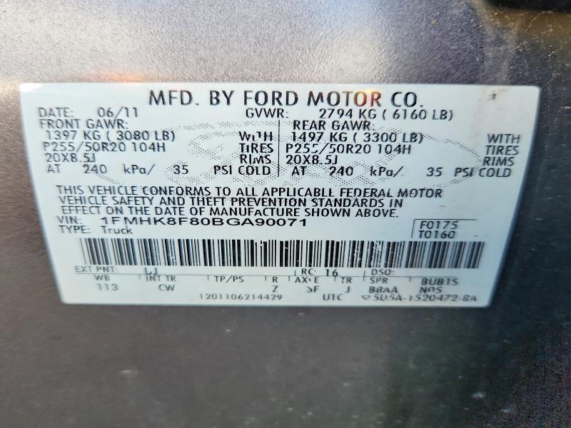 2011 Ford Explorer მანქანა იყიდება აუქციონზე, vin: 1FMHK8F80BGA90071, აუქციონის ნომერი: 63363456