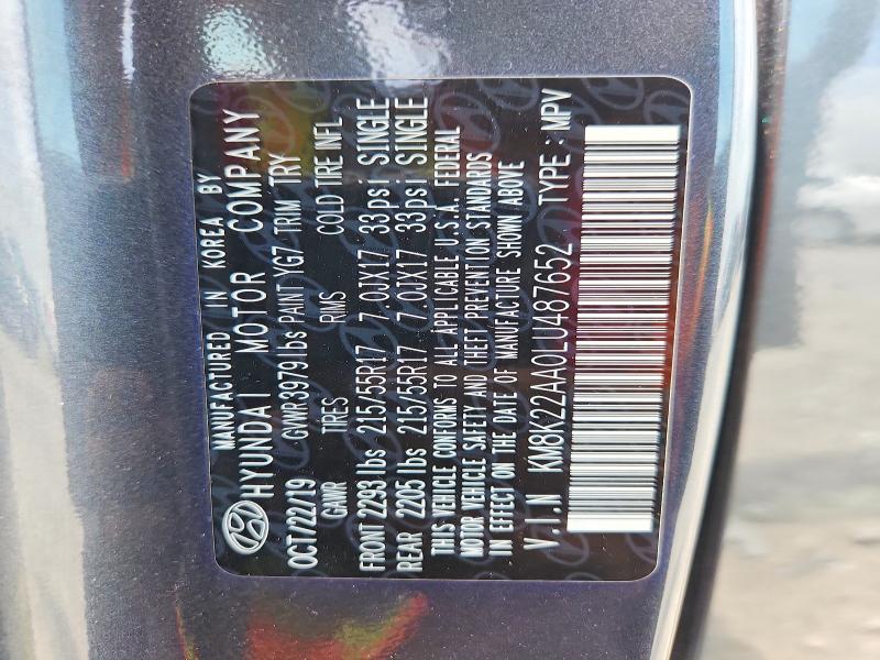 60003576 :رقم المزاد ، KM8K22AA0LU487652 vin ، 2020 Hyundai Kona مزاد بيع
