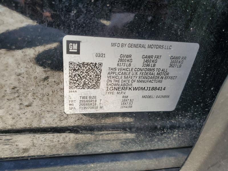 Aukcja sprzedaży 2021 Chevrolet Traverse, vin: 1GNERFKW0MJ188414, numer aukcji: 85771255