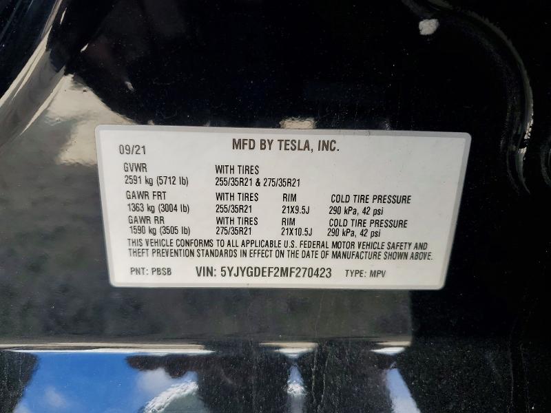 Aukcja sprzedaży 2021 Tesla Model Y, vin: 5YJYGDEF2MF270423, numer aukcji: 62514076