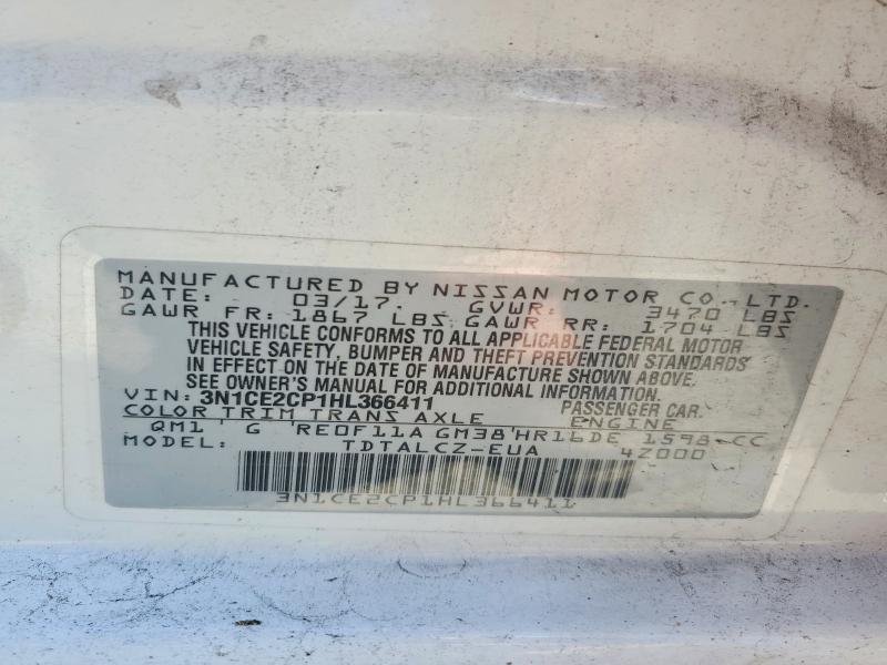61054966 :رقم المزاد ، 3N1CE2CP1HL366411 vin ، 2017 Nissan Versa Note مزاد بيع
