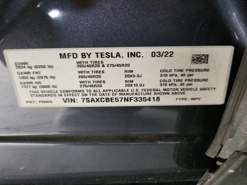Aukcja sprzedaży 2022 Tesla Model X, vin: 7SAXCBE57NF335418, numer aukcji: 61374266