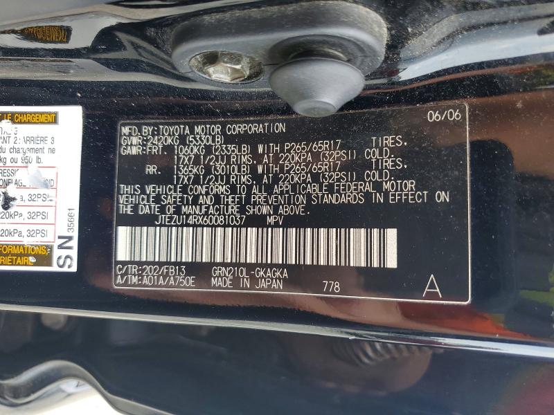 Aukcja sprzedaży 2006 Toyota 4runner, vin: JTEZU14RX60081037, numer aukcji: 63384736