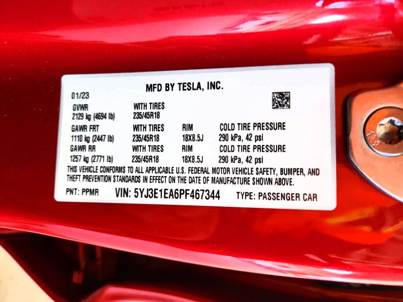 Продажа на аукционе авто 2023 Tesla Model 3, vin: 5YJ3E1EA6PF467344, номер лота: 62785366