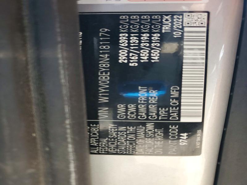 Aukcja sprzedaży 2022 Mercedes-benz Metris, vin: W1YV0BEY8N4181179, numer aukcji: 62292586