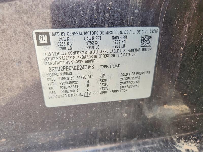 Продаж на аукціоні авто 2016 Gmc Sierra, vin: 3GTU2PEC3GG247168, номер лоту: 61147586