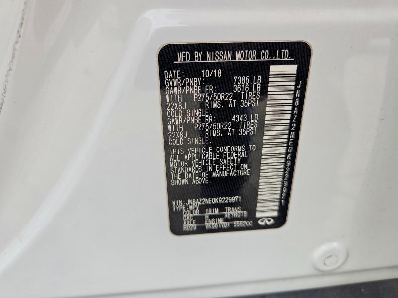 Aukcja sprzedaży 2019 Infiniti Qx80, vin: JN8AZ2NE0K9229971, numer aukcji: 60648816