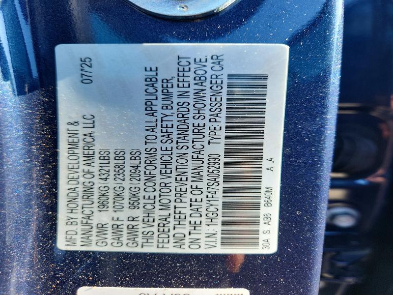Продаж на аукціоні авто 2025 Honda Accord, vin: 1HGCY1F47SA052990, номер лоту: 60209516