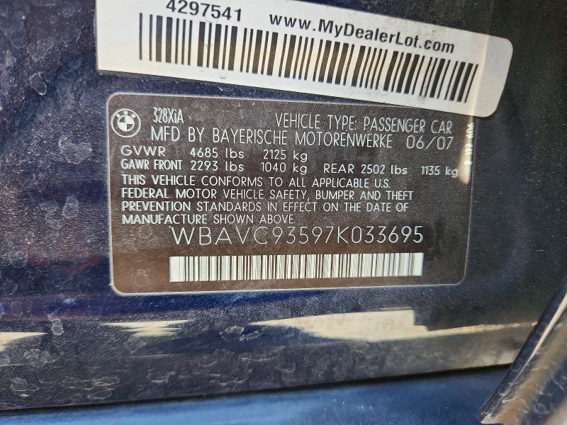 Продаж на аукціоні авто 2007 Bmw 328, vin: WBAVC93597K033695, номер лоту: 63163856