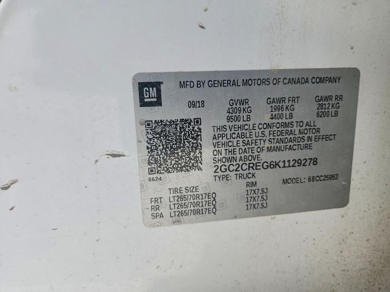 2019 Chevrolet Silverado მანქანა იყიდება აუქციონზე, vin: 2GC2CREG6K1129278, აუქციონის ნომერი: 58919176