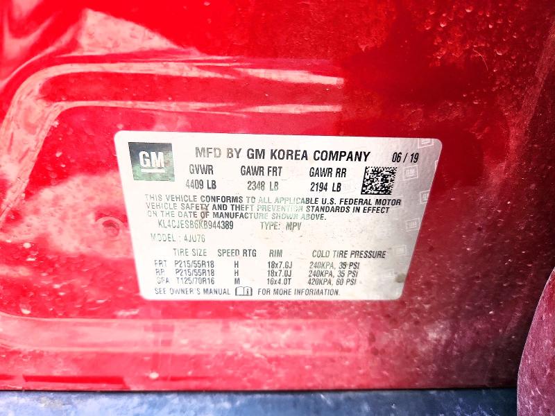 2019 Buick Encore მანქანა იყიდება აუქციონზე, vin: KL4CJESB6KB944389, აუქციონის ნომერი: 63038786