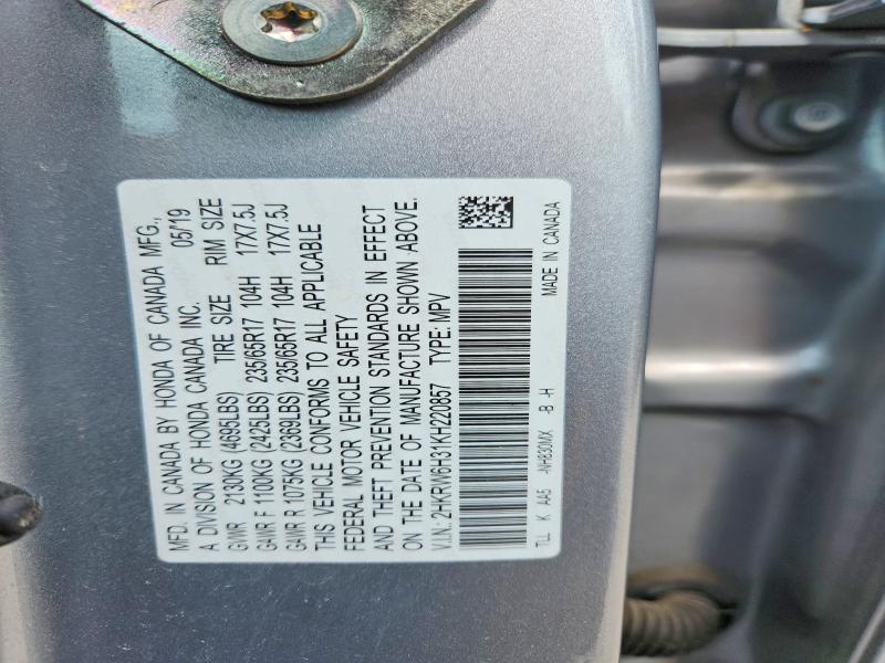 62491816 :رقم المزاد ، 2HKRW6H31KH220857 vin ، 2019 Honda Cr-v مزاد بيع