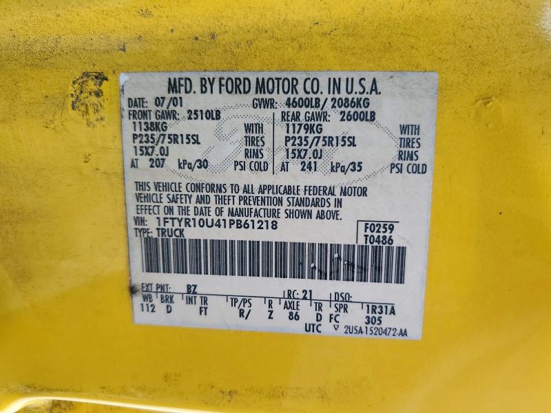 Aukcja sprzedaży 2001 Ford Ranger, vin: 1FTYR10U41PB61218, numer aukcji: 62380136