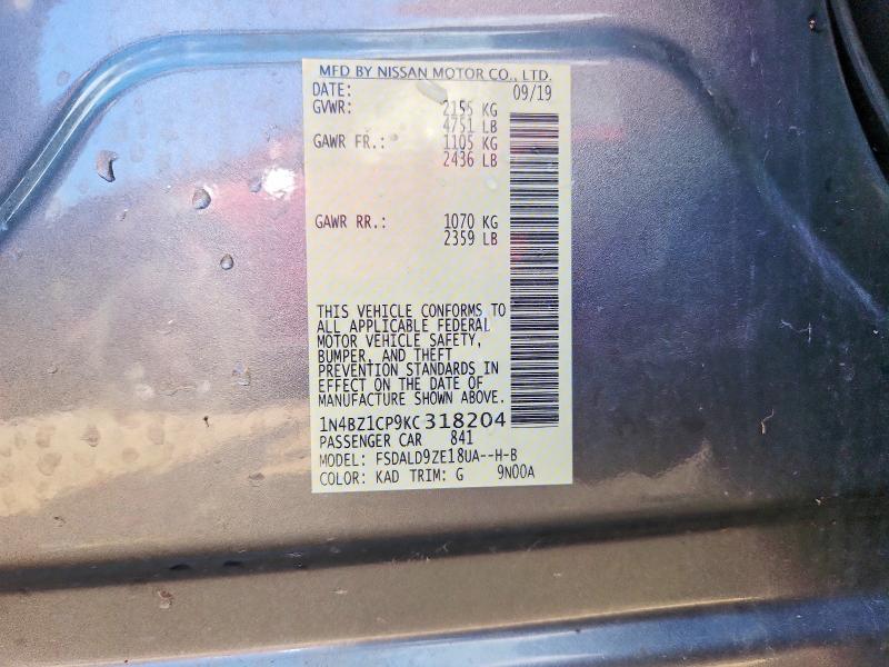 62200196 :رقم المزاد ، 1N4BZ1CP9KC318204 vin ، 2019 Nissan Leaf مزاد بيع