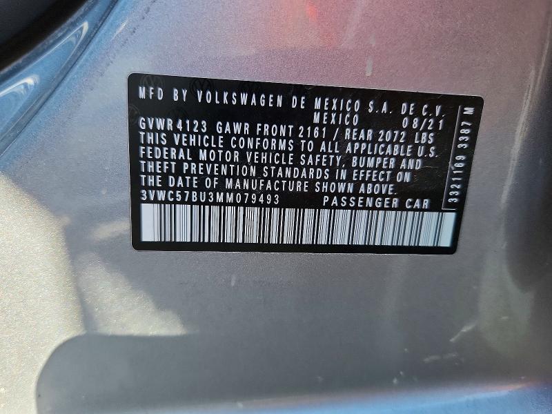 62863196 :رقم المزاد ، 3VWC57BU3MM079493 vin ، 2021 Volkswagen Jetta مزاد بيع