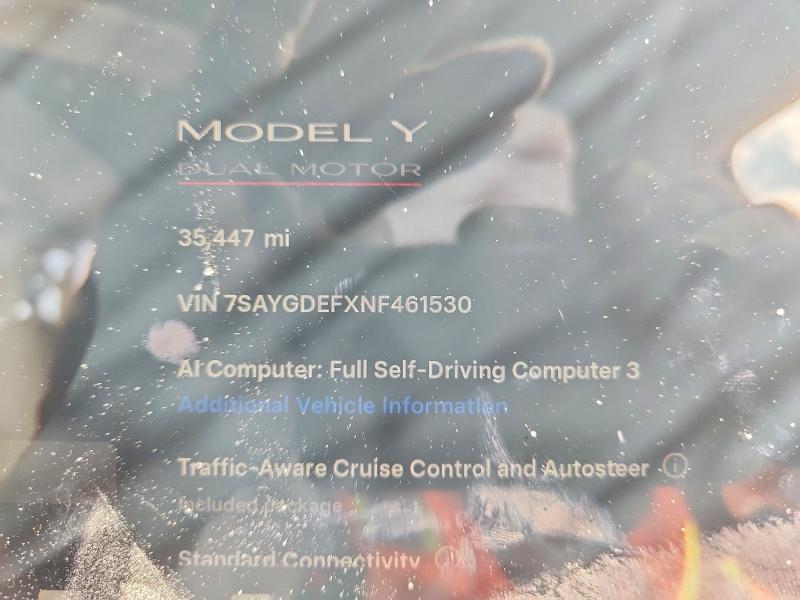 Aukcja sprzedaży 2022 Tesla Model Y, vin: 7SAYGDEFXNF461530, numer aukcji: 60707006