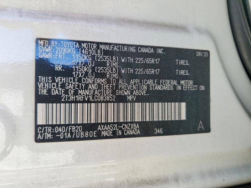 Aukcja sprzedaży 2020 Toyota Rav4, vin: 2T3H1RFV1LC083852, numer aukcji: 63379566