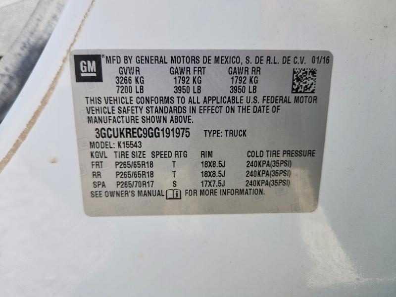 Aukcja sprzedaży 2016 Chevrolet Silverado, vin: 3GCUKREC9GG191975, numer aukcji: 62149666