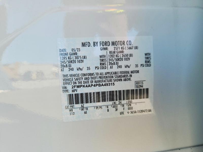 60086506 :رقم المزاد ، 2FMPK4AP4PBA49315 vin ، 2023 Ford Edge مزاد بيع