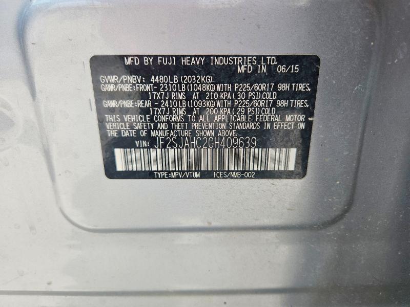 Aukcja sprzedaży 2016 Subaru Forester, vin: JF2SJAHC2GH409639, numer aukcji: 58807096