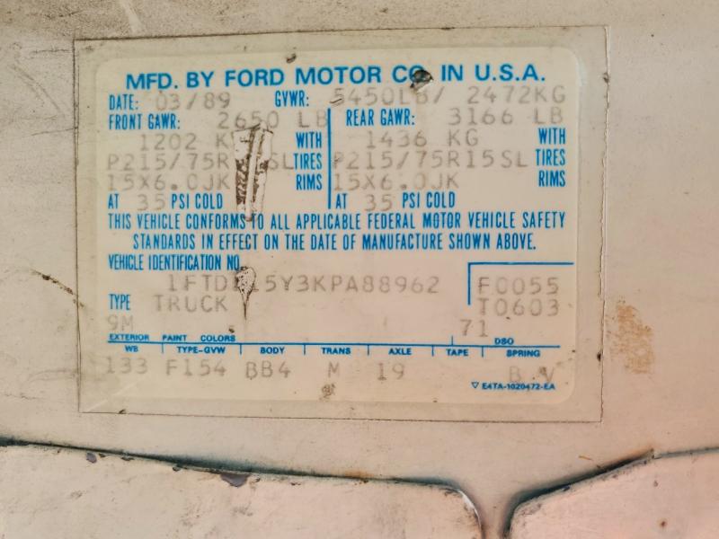 Auction sale of the 1989 Ford F150, vin: 1FTDF15Y3KPA88962, lot number: 61636126