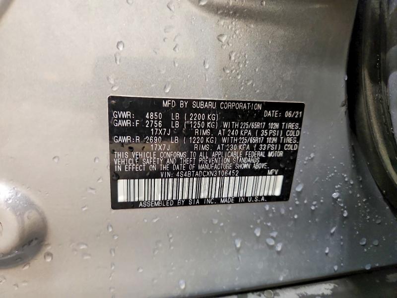 Aukcja sprzedaży 2022 Subaru Outback, vin: 4S4BTADCXN3106452, numer aukcji: 61150186