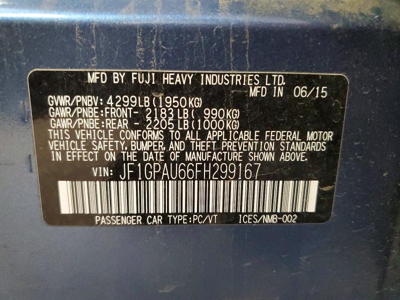 Продажа на аукционе авто 2015 Subaru Impreza, vin: JF1GPAU66FH299167, номер лота: 61547366