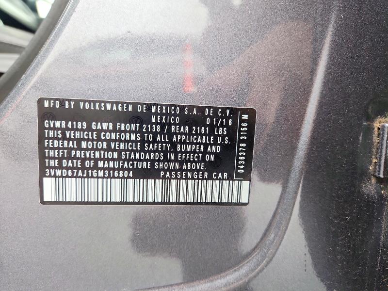 Aukcja sprzedaży 2016 Volkswagen Jetta, vin: 3VWD67AJ1GM316804, numer aukcji: 61521476