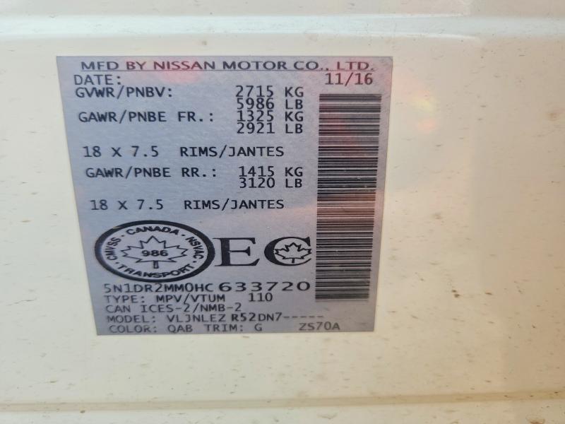62637406 :رقم المزاد ، 5N1DR2MM0HC633720 vin ، 2017 Nissan Pathfinder مزاد بيع