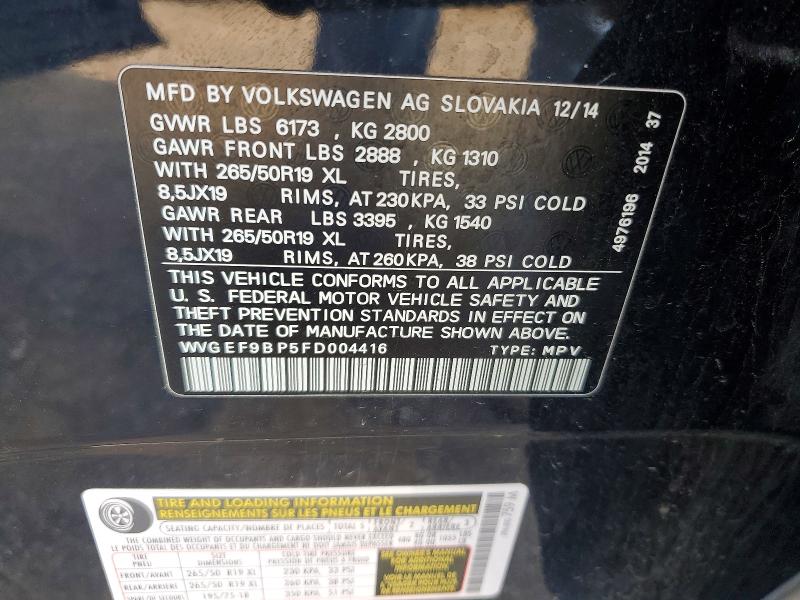 Продаж на аукціоні авто 2015 Volkswagen Touareg, vin: WVGEF9BP5FD004416, номер лоту: 62287626