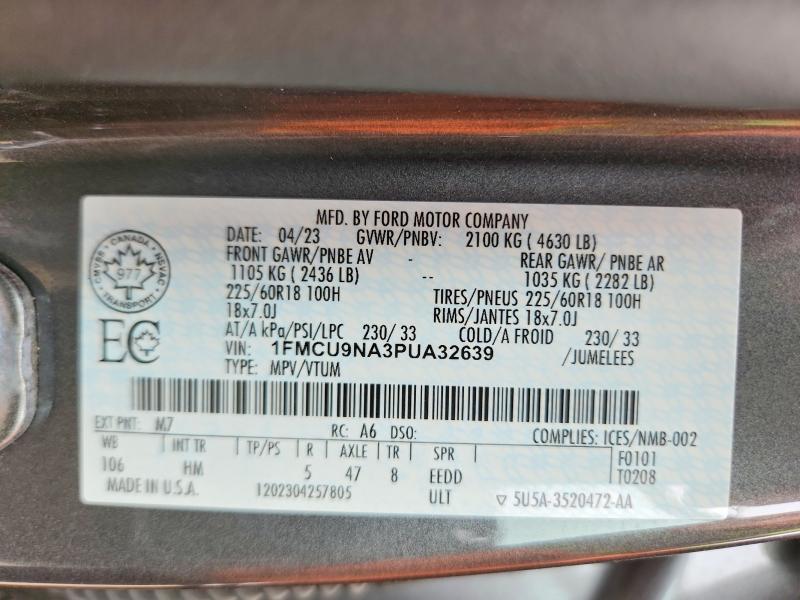 60695306 :رقم المزاد ، 1FMCU9NA3PUA32639 vin ، 2023 Ford Escape مزاد بيع