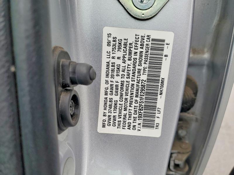 60883876 :رقم المزاد ، 19XFB2F51FE295872 vin ، 2015 Honda Civic مزاد بيع