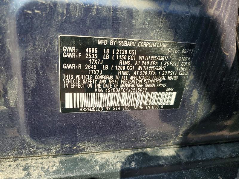 2018 Subaru Outback მანქანა იყიდება აუქციონზე, vin: 4S4BSAFC4J3215032, აუქციონის ნომერი: 60366946