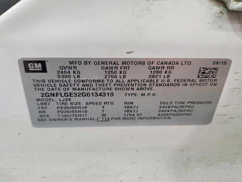 2016 Chevrolet Equinox მანქანა იყიდება აუქციონზე, vin: 2GNFLGE32G6134319, აუქციონის ნომერი: 60144676