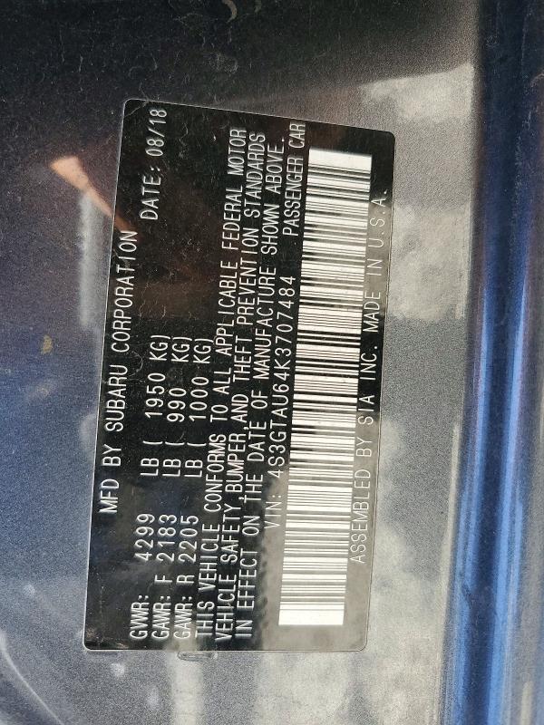 60141546 :رقم المزاد ، 4S3GTAU64K3707484 vin ، 2019 Subaru Impreza مزاد بيع