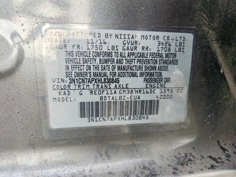 Aukcja sprzedaży 2017 Nissan Versa, vin: 3N1CN7APXHL830845, numer aukcji: 62753496