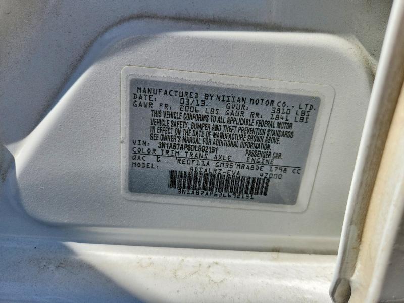 Aukcja sprzedaży 2013 Nissan Sentra, vin: 3N1AB7AP6DL692151, numer aukcji: 62312756