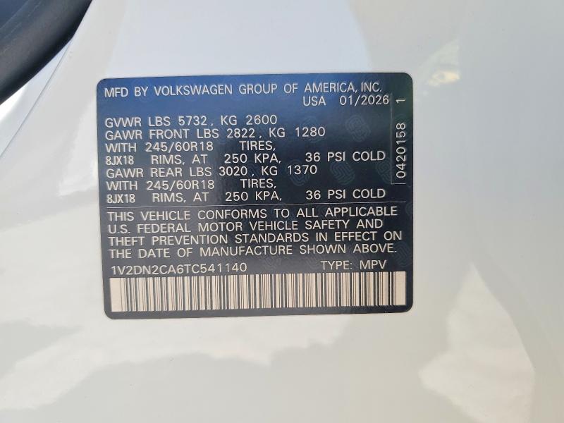 61200376 :رقم المزاد ، 1V2DN2CA6TC541140 vin ، 2026 Volkswagen Atlas مزاد بيع