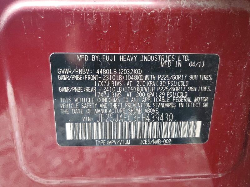 78991435 :رقم المزاد ، JF2SJAEC3EH439430 vin ، 2014 Subaru Forester مزاد بيع