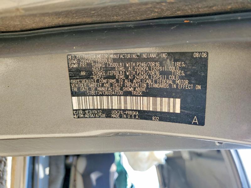 2006 Toyota Tundra მანქანა იყიდება აუქციონზე, vin: 5TBET34136S547330, აუქციონის ნომერი: 59981796