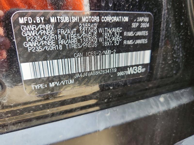 Auction sale of the 2024 Mitsubishi Outlander, vin: JA4J4VA88RZ634119, lot number: 62077376