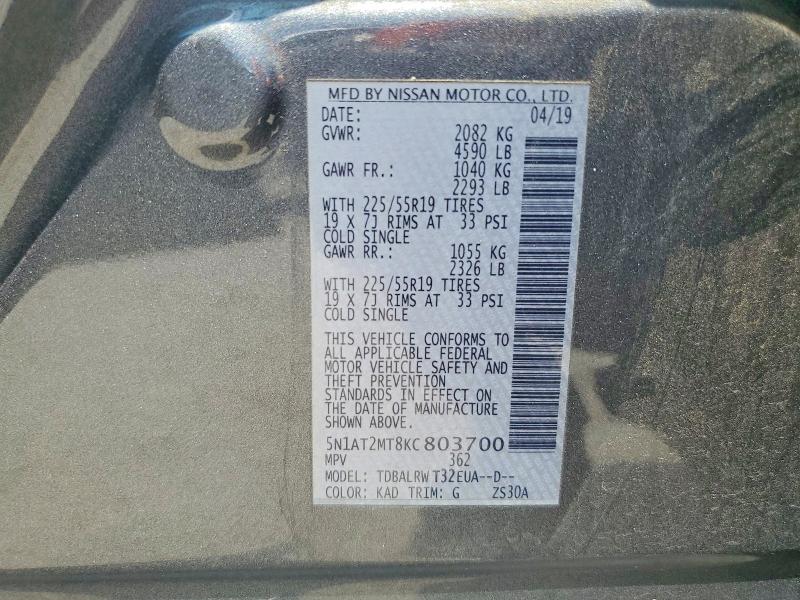 Aukcja sprzedaży 2019 Nissan Rogue, vin: 5N1AT2MT8KC803700, numer aukcji: 59345536