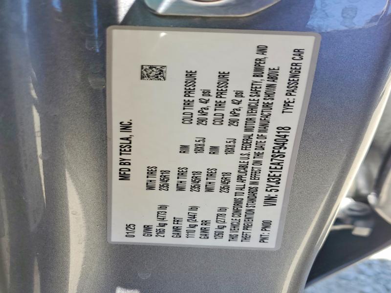 Aukcja sprzedaży 2025 Tesla Model 3, vin: 5YJ3E1EA7SF940418, numer aukcji: 60481766