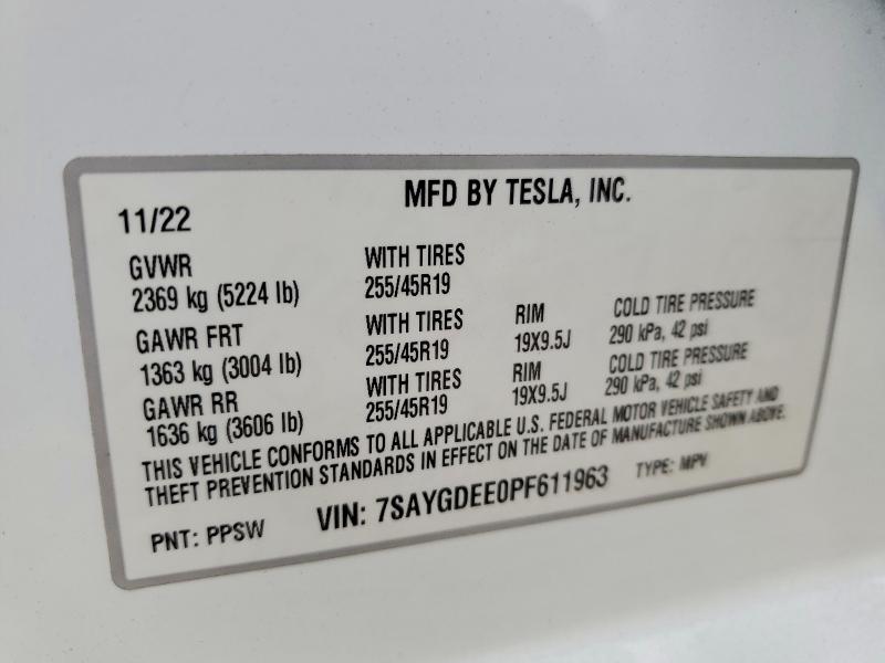 Aukcja sprzedaży 2023 Tesla Model Y, vin: 7SAYGDEE0PF611963, numer aukcji: 85995175