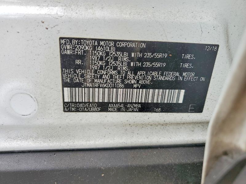 Продаж на аукціоні авто 2019 Toyota Rav4, vin: JTMA1RFV6KD011086, номер лоту: 61682546