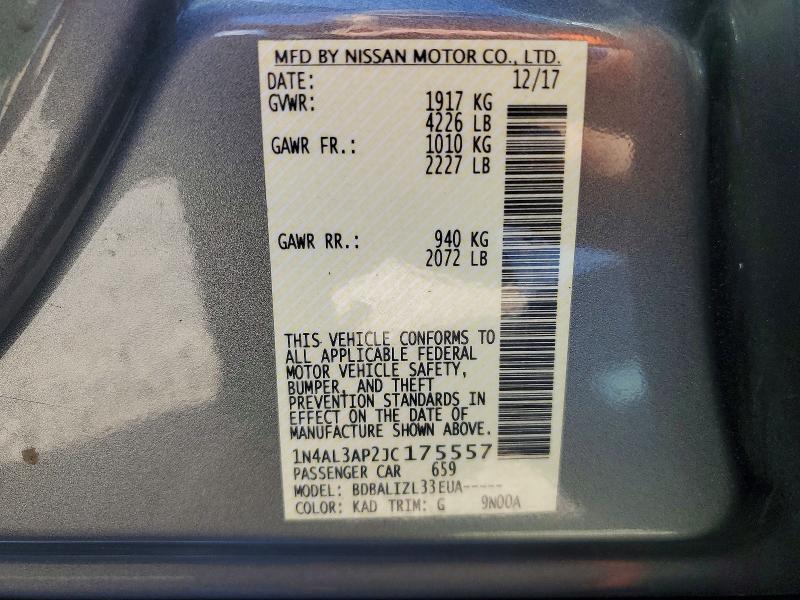62696576 :رقم المزاد ، 1N4AL3AP2JC175557 vin ، 2018 Nissan Altima مزاد بيع