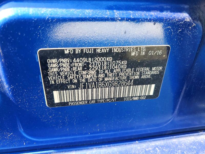 60403616 :رقم المزاد ، JF1VA1B6XG9828644 vin ، 2016 Subaru Wrx مزاد بيع